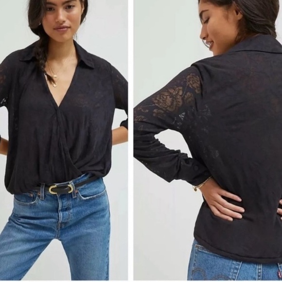 Maeve by Anthropologie Black Lydia Floral Burnout Top Size S - Picture 2 of 13